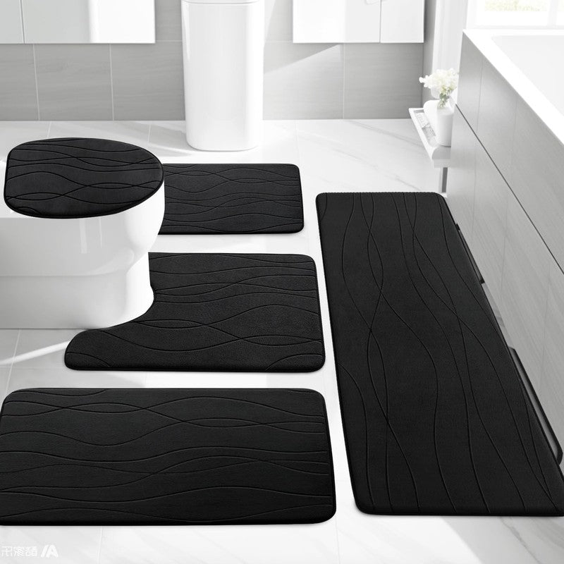 Memory Foam Black Bathroom Rug Sets 5 Piece, Ultra Absorbent Bath Mat for Bathro7