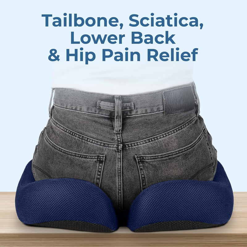 Seat Cushion - Memory Foam Chair Cushion for Tailbone Pain Relief - Ergonomic Su2
