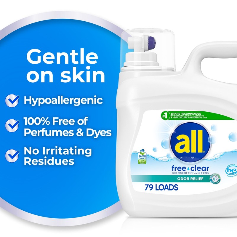 Free Clear Liquid Laundry Detergent, Odor Relief, 118 Oz, 79 Loads1