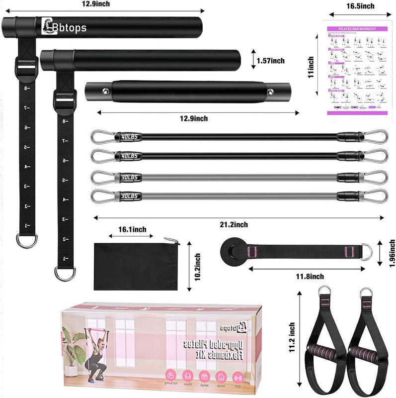 Pilates Bar Kit w/ Stackable Resistance Bands Full Body Home Gym Workout5