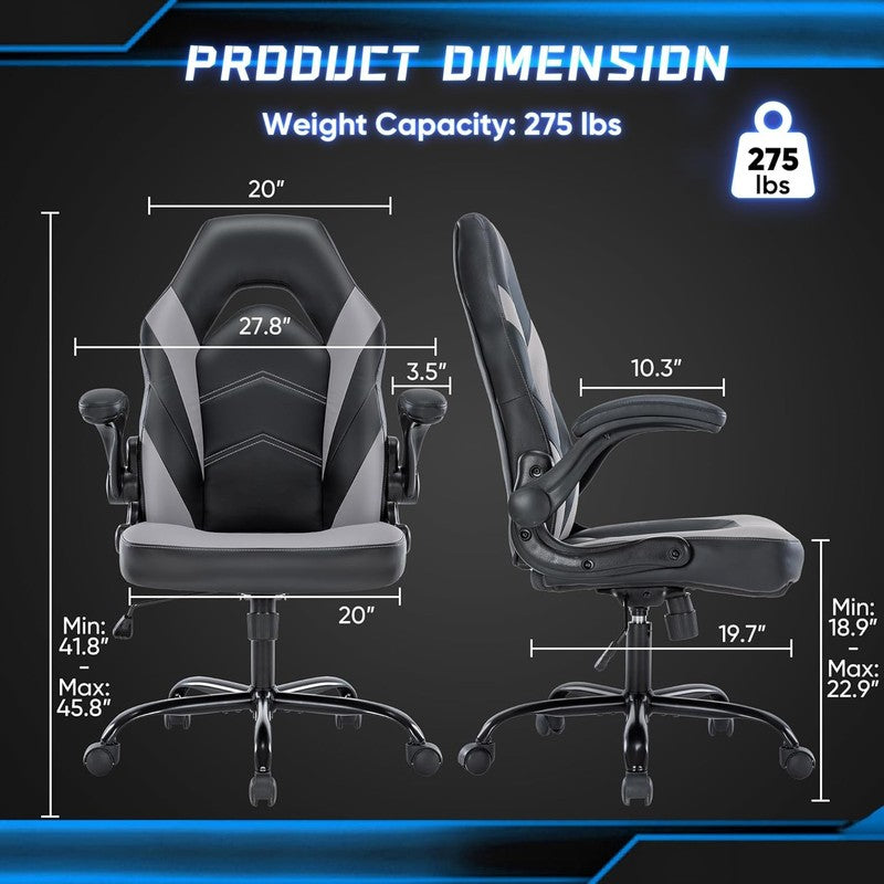 Big & Tall Office Gaming Chair Leather Swivel Desk Flip Up Arms Grey1