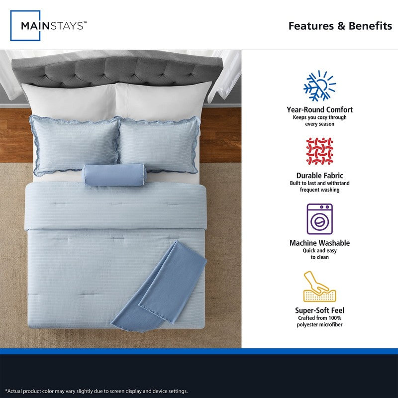 4Pc Scallop Pick Stitch Comforter Set Twin Twin XL Blue3
