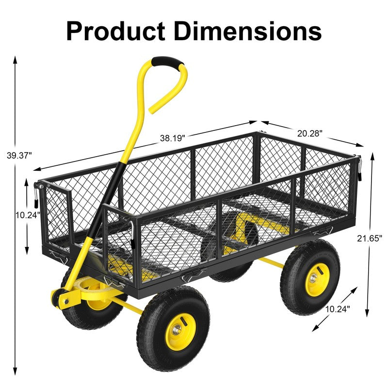 Heavy Duty Garden Cart, 900 Lbs Capacity Garden Wagon with Removable Sides, Blac7