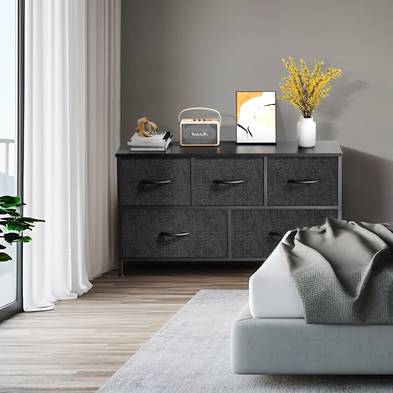 5 Drawer Dresser, Wide Chest of Drawers Nightstand Storage Tower Storage Fabric 1