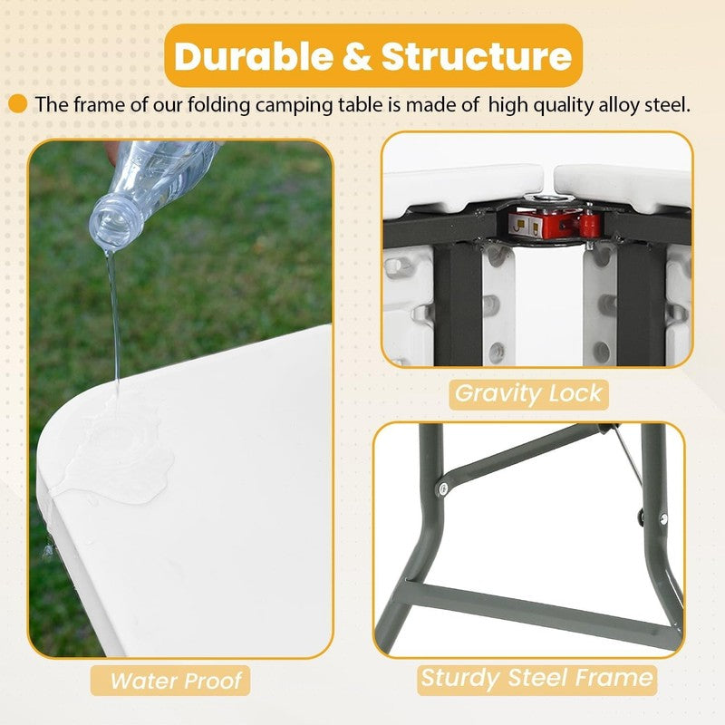 6 Foot Folding Camping Table for Picnic Table Party Table, White5