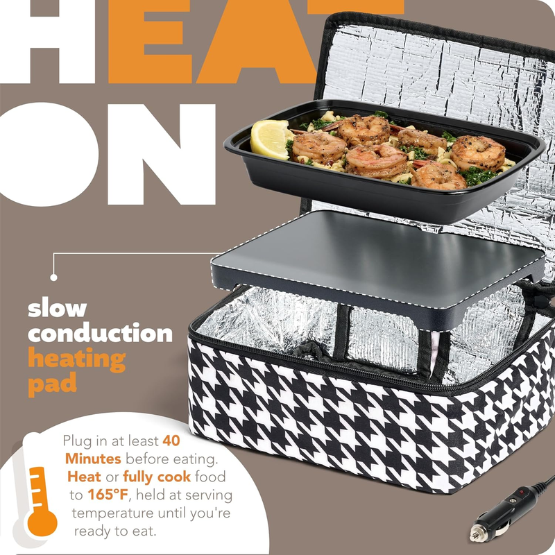 Mini Heated Lunch Box 12V Portable Electric Food Warmer Houndstooth1