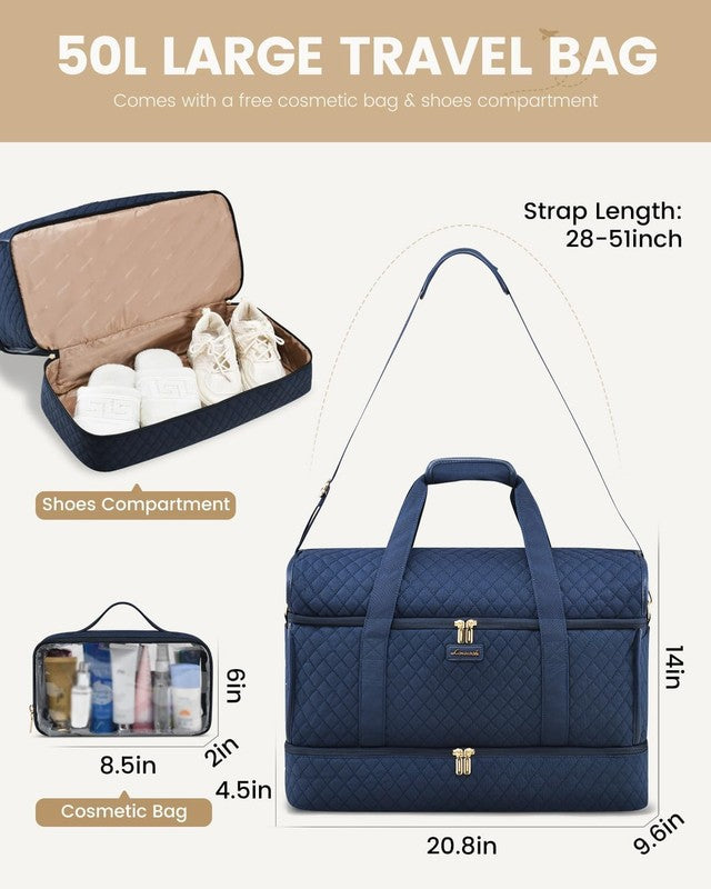 Large Women Weekender Duffle Bag Carry On Gym Travel w/ Shoe Compartment7