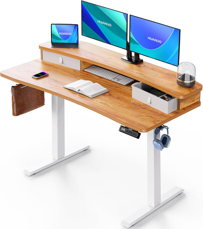 48x24 Electric Standing Desk w/ 2 Drawers 4 Presets Hooks Light Vintage0
