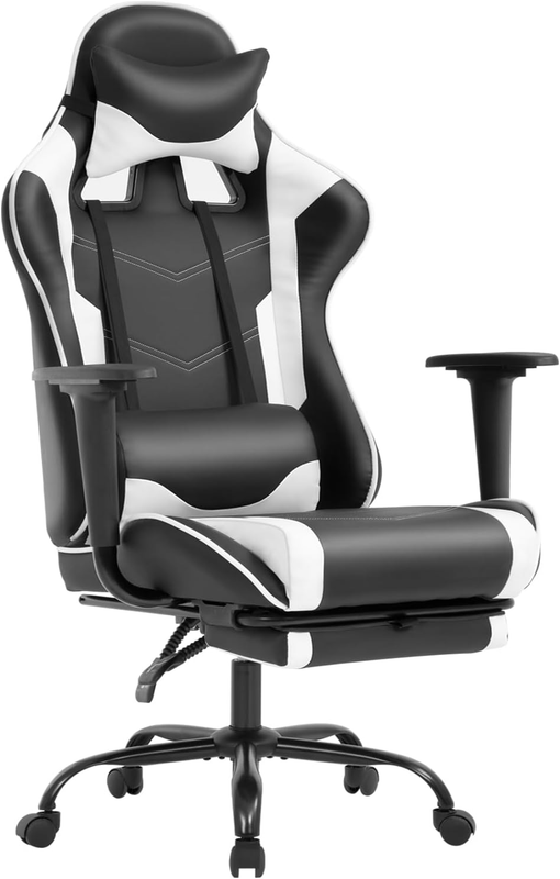 Ergonomic PU Leather Office Chair with Lumbar Support & Footrest (White)9