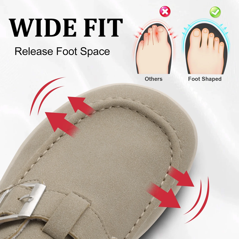 Women's Wide Width Suede Clogs Mules Adjustable Buckle Shoes3