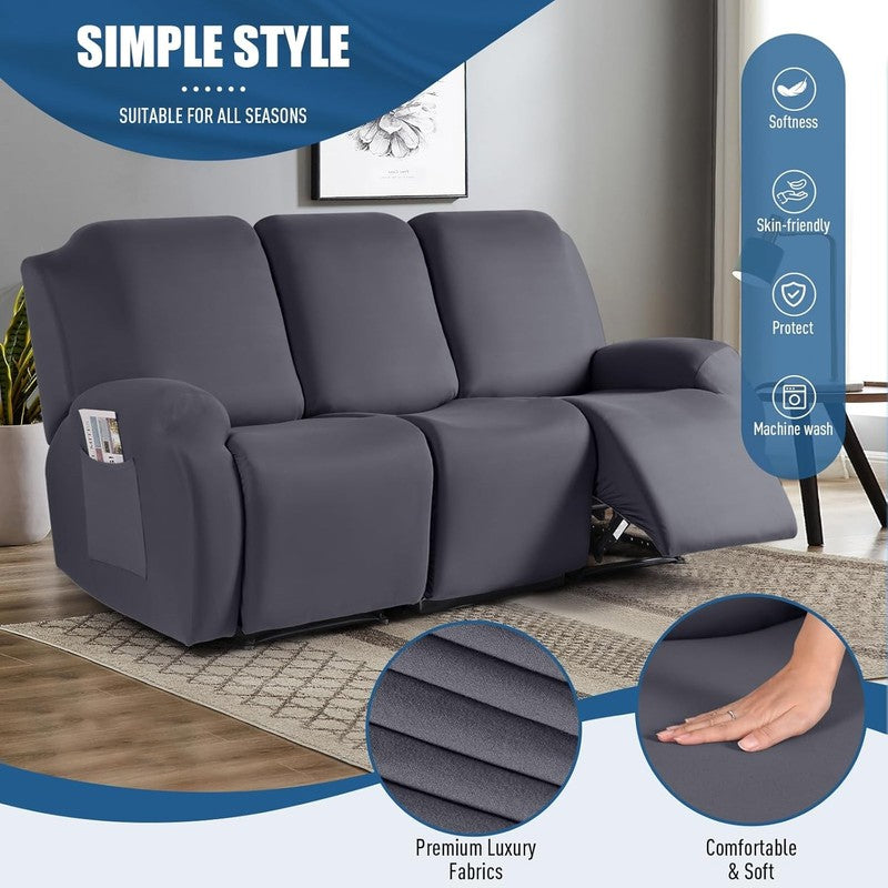 Recliner Sofa Slipcover, 3 Pieces Polyester Fabric Stretch Sofa Covers for 3 Sea1