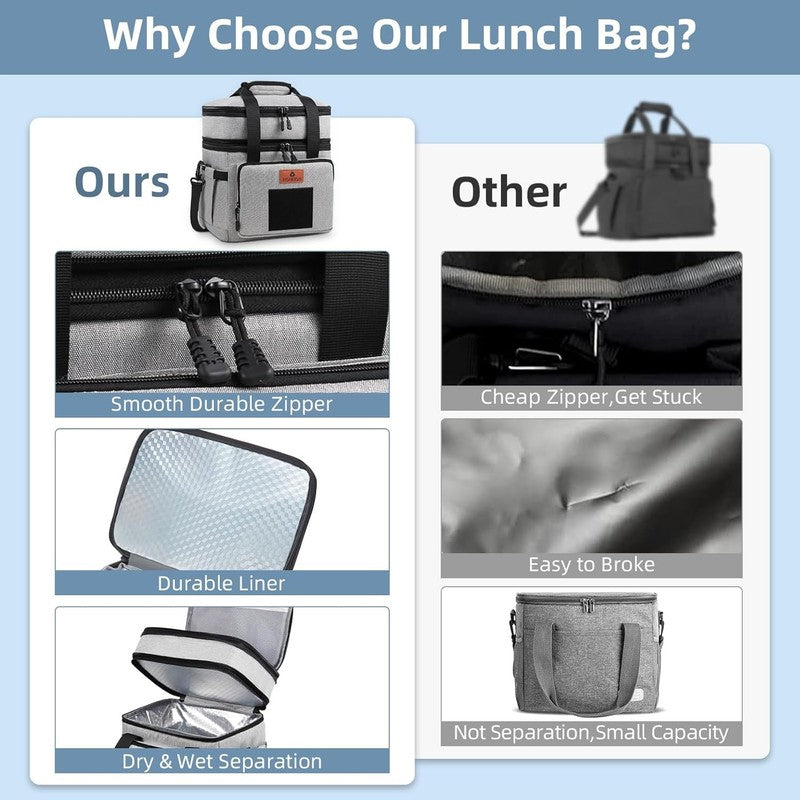 Double Deck Insulated Tactical Lunch Bag 15L Grey Adults6