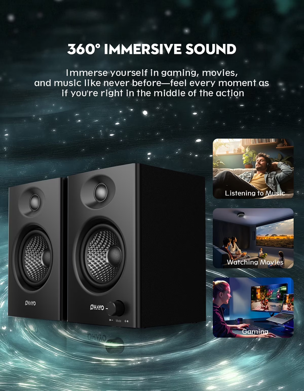 Ortiza 60W Bluetooth 5.3 Computer Speakers USB PC Laptop AUX RCA Black5