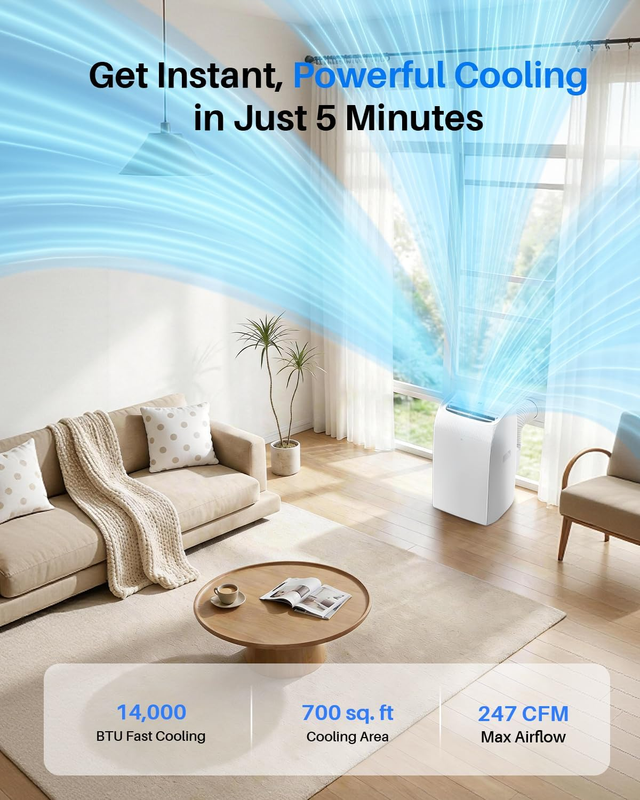 14000 BTU Portable Air Conditioner Quiet AC Unit Cools 700 Sq Ft1