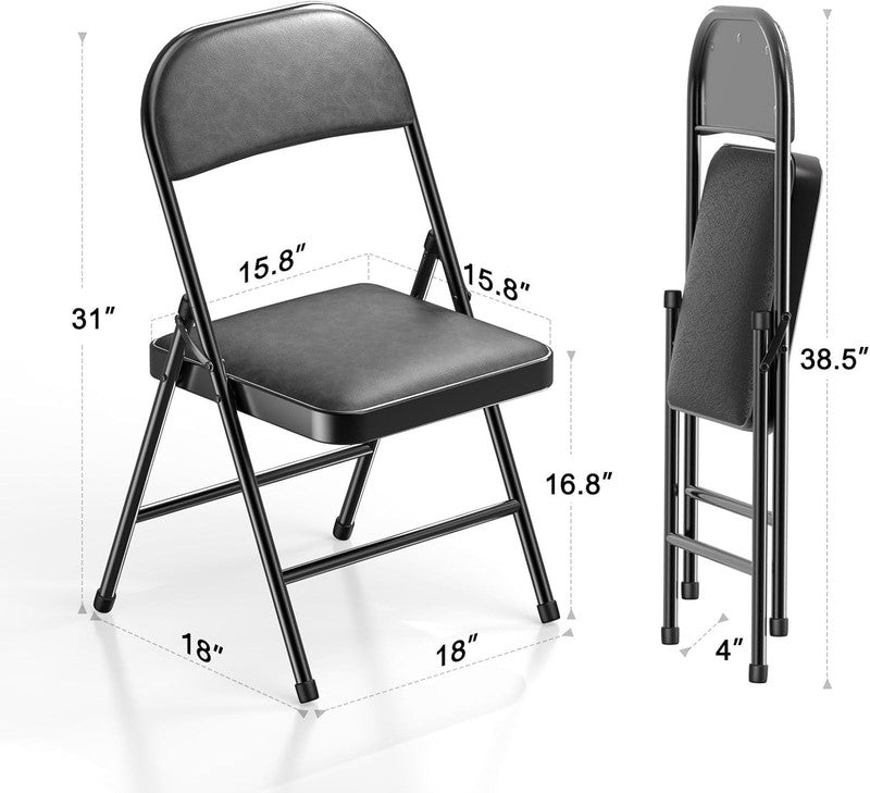 4 Pack Folding Chairs Padded Cushion Metal Frame Indoor Outdoor Black2