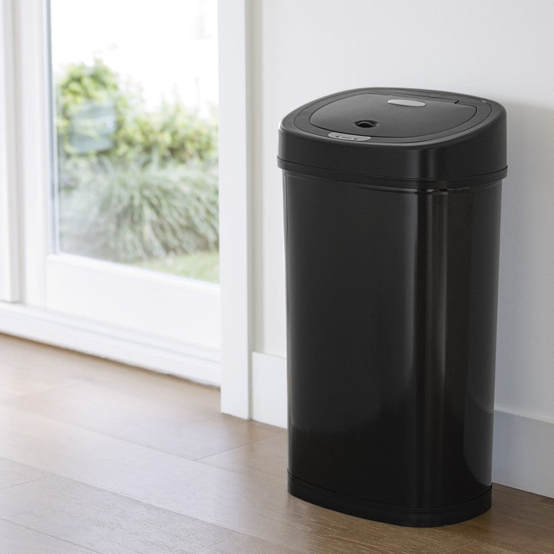 Motion Sensor Oval Trash Can 13.2 Gal Matte Black Stainless Steel1