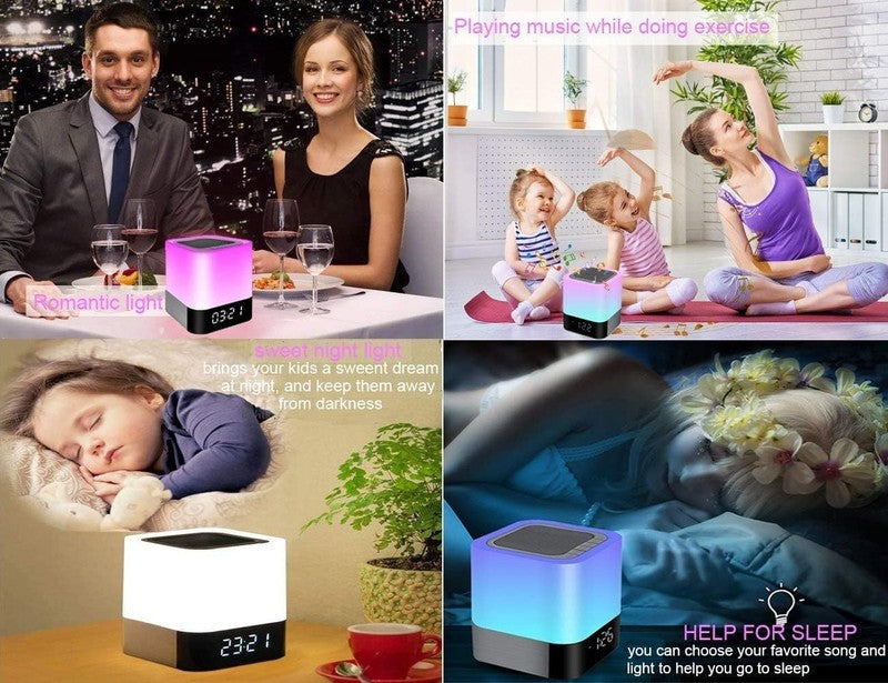 Bluetooth Speaker Alarm Clock, Touch Lamp, Night Light, RGB, Wireless, MP37
