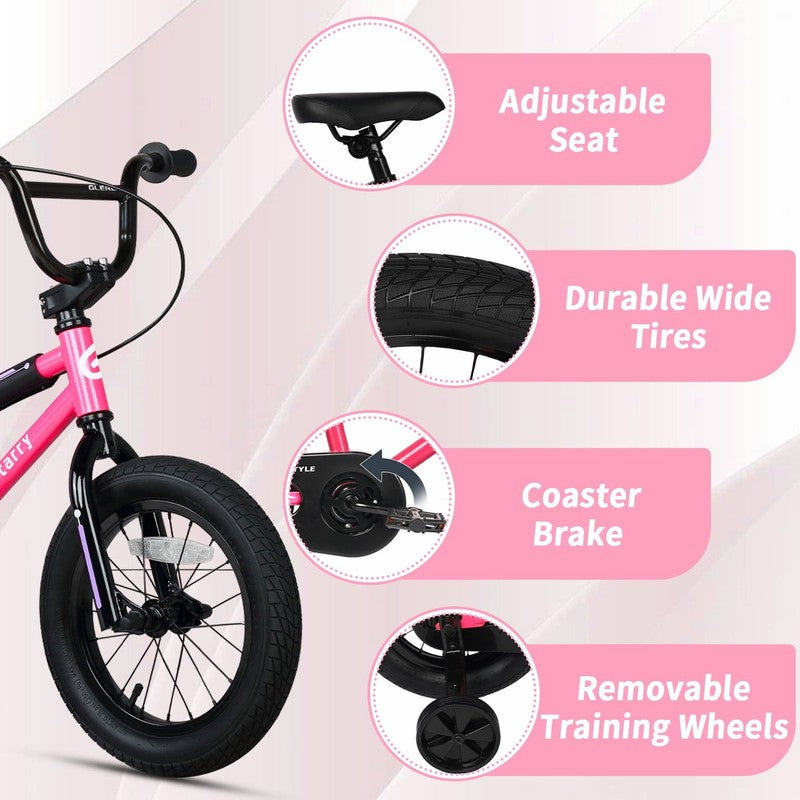 14in Kids BMX Bike w/ Training Wheels Coaster Brake Ages 3 5 Pink2