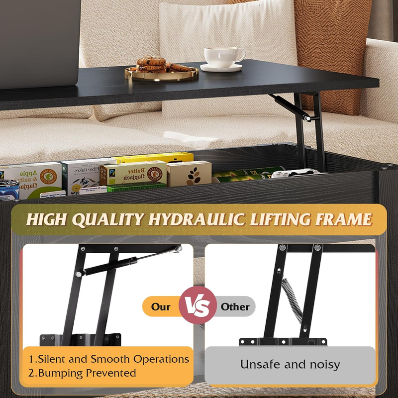 39" Lift Top Coffee Table w/ Hidden Compartment Storage Shelf Black Oak4