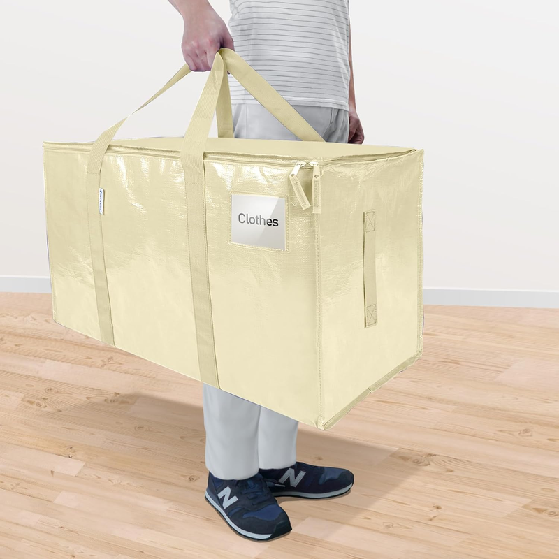 6 Pack Extra Large Heavy Duty Moving Bags Zipper Storage Totes Cream1