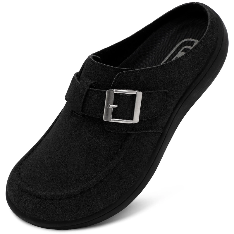 Wide Fit Suede Clogs for Women Comfort Mules with Buckle11