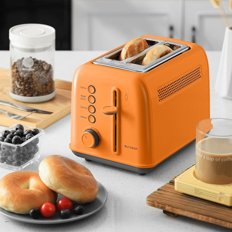 Retro 2 Slice Toaster Extra Wide Slots Stainless Steel 7 Shade Muffin Orange8