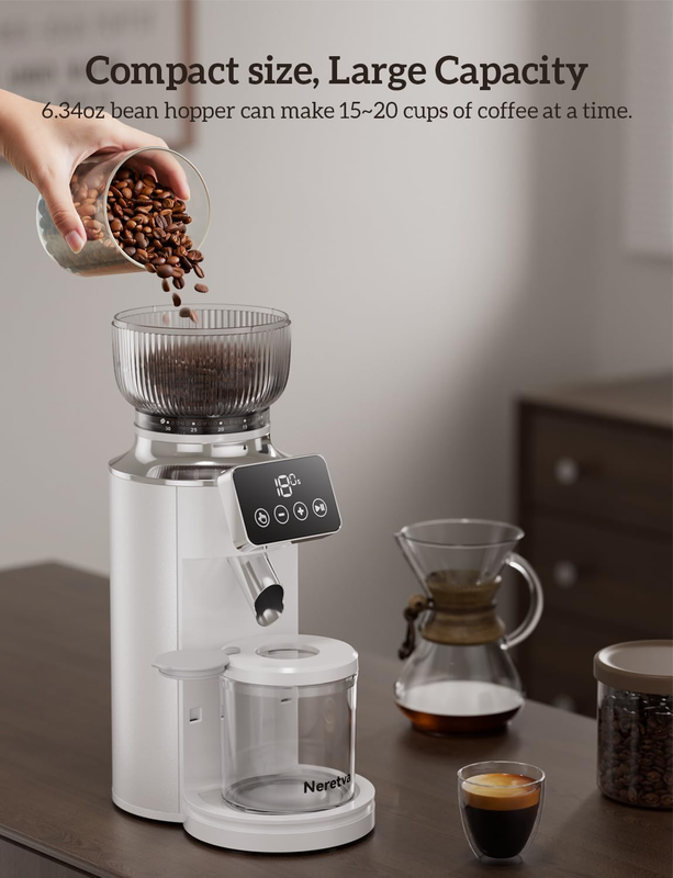2-in-1 Espresso Burr Grinder Stainless Steel 30 Settings Anti-Static White1