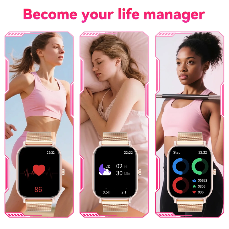 1.85" Smart Watch Android iPhone Call Fitness Tracker IP68 Milanese Band3