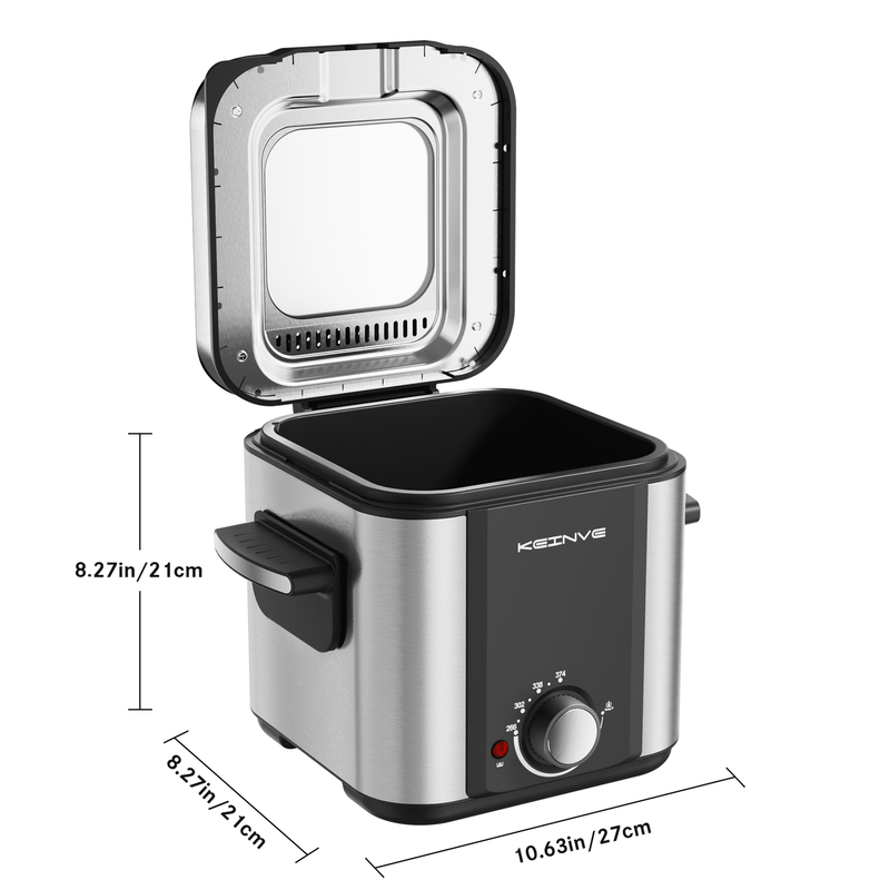 1.5L Deep Fryer w/ Basket, 900W, Temp Control, Easy-Clean Pot, Stainless Steel1