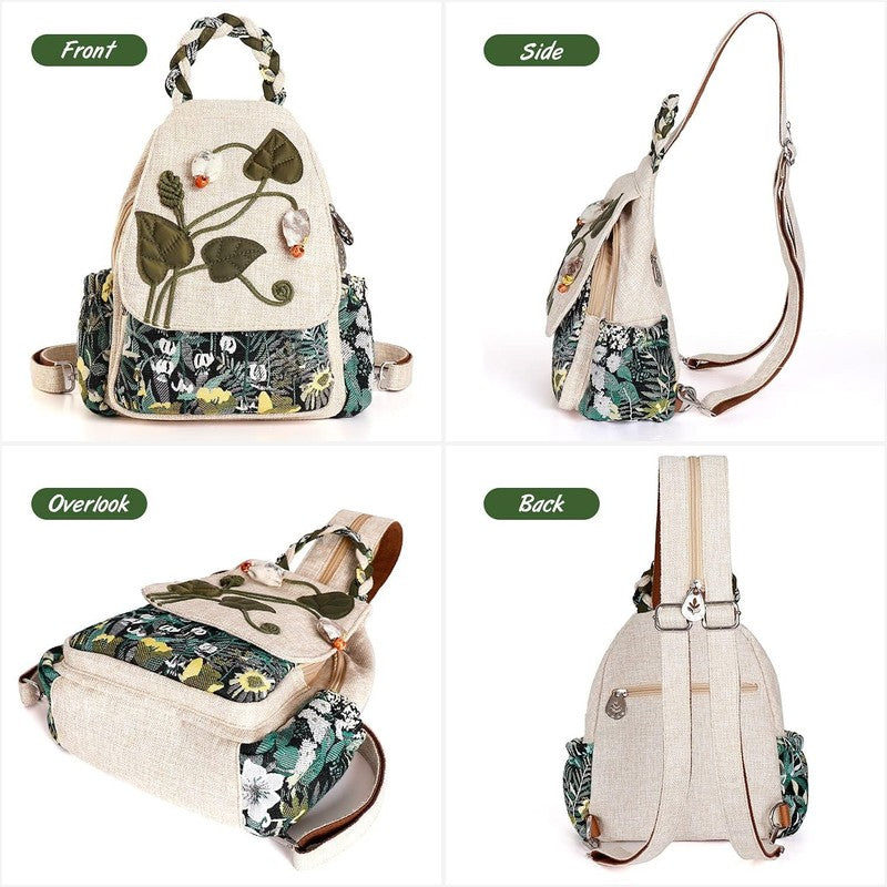Women Convertible Sling Bag Canvas Mini Backpack Artisan Handcrafted Green Marsh3
