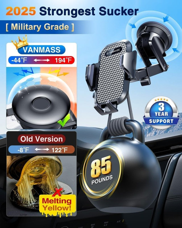 Car Phone Holder Mount, Strong Suction & Clip for Dashboard Windshield Vent6