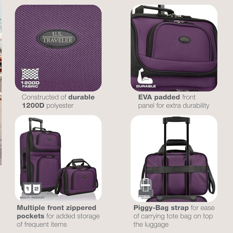 Rio Fabric Expandable Carry On Luggage, Rolling Suitcase, Purple, 2 Wheel Set2