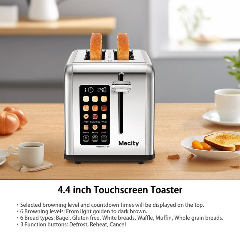 2 Slice Touchscreen Toaster, Stainless Steel, 6 Shade Settings, Reheat, Cancel, 6