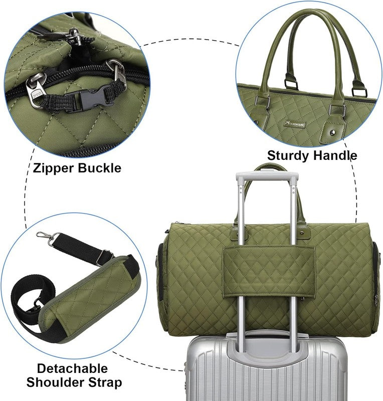 Womens 2in1 Garment Duffle Bag Green Waterproof Hanging Suit Travel Carry4