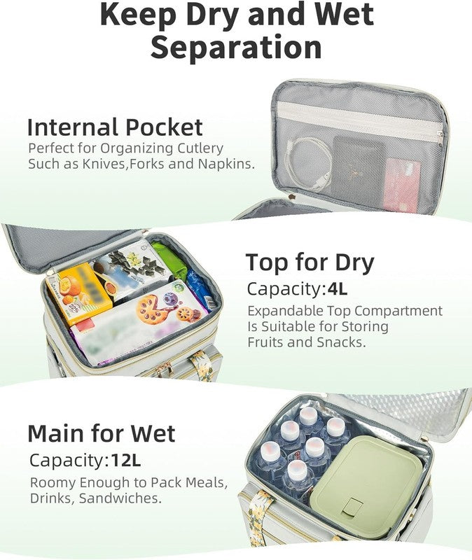 Double Deck Expandable Insulated Lunch Bag Green Women2