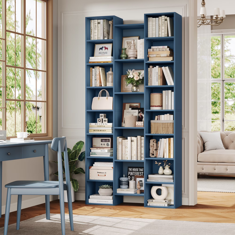21-Cube Bookcase, 71’’ Tall Wooden Bookshelves with Adjustable Shelves, Triple W0