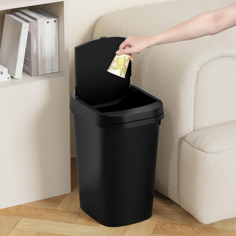 3-Pack 2.6 Gal Slim Trash Cans with Pop-Up Lid Matte Black Plastic Waste Bins1