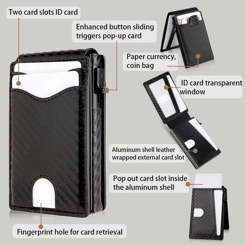 Men's Slim Pop Up Wallet RFID Blocking Bifold Metal Card Holder ID Window 9 135