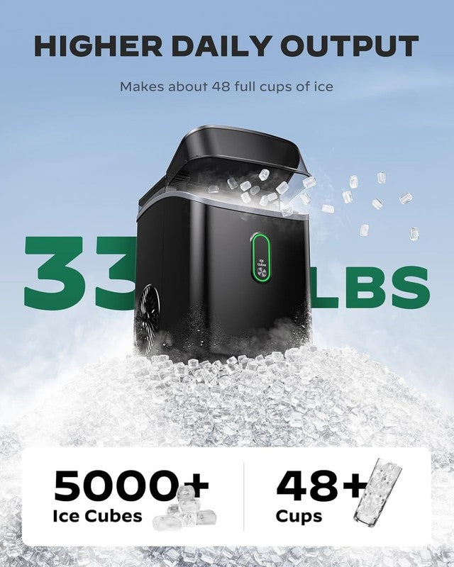Countertop Nugget Ice Maker, Soft Chewable Ice, Self-Cleaning, 33Lbs/24H2