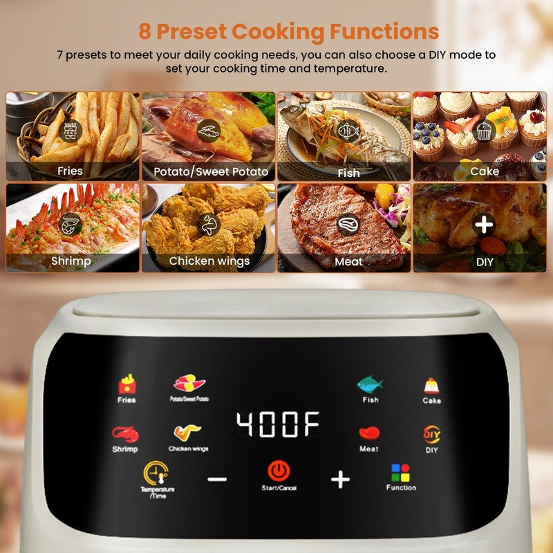Large 7.5QT Air Fryer, 8 in 1 Touchscreen, 1700W, Cream White Design3
