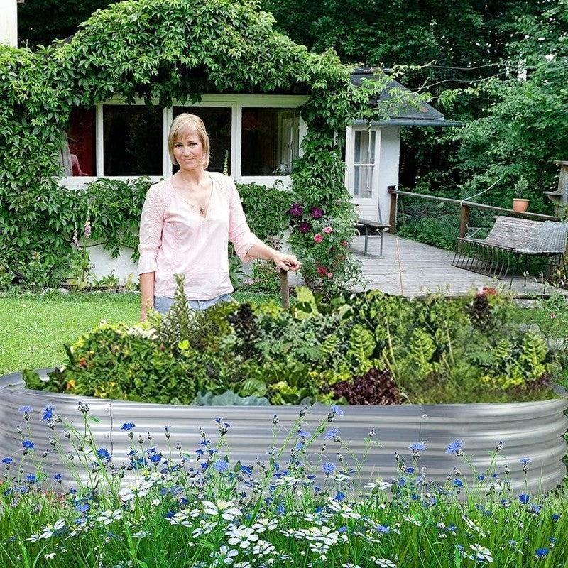 Galvanized Raised Garden Bed Kit, Galvanized Planter Garden Boxes Outdoor, Oval 5