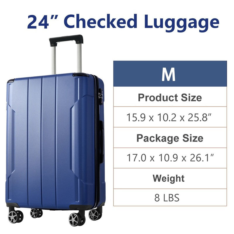 24" Carry On Luggage 65L Suitcase Wheels TSA Lock ABS+PC Lightweight Blue5