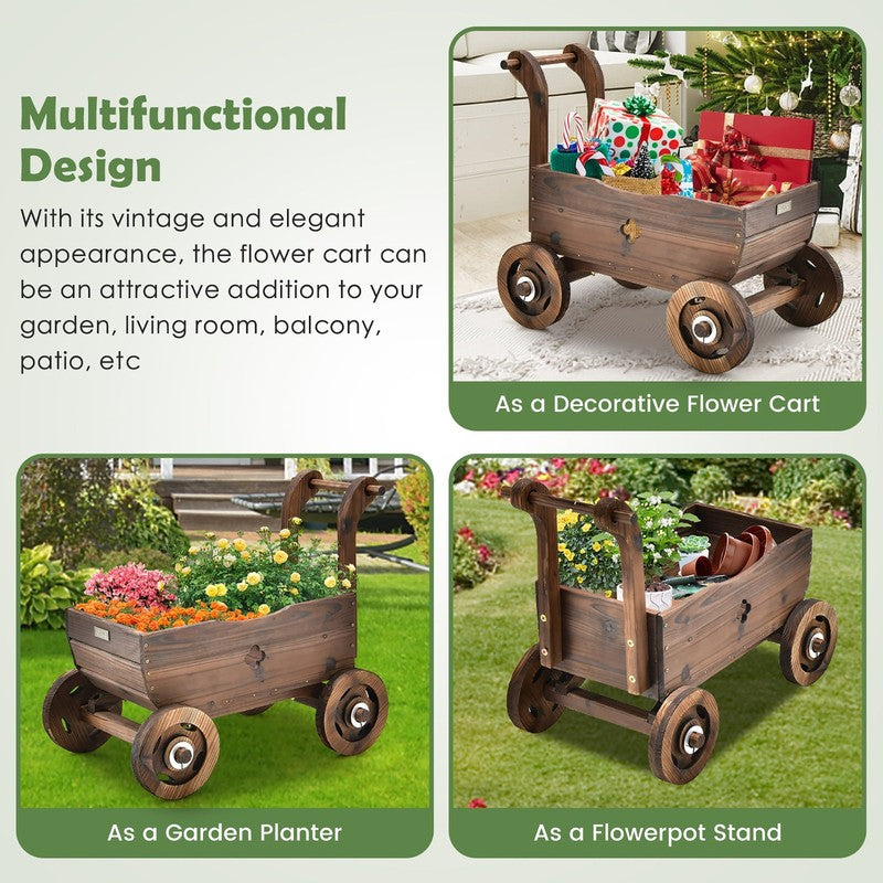 Decorative Wagon Cart Plant Flower Pot Stand Wooden Raised Garden Planter Box6