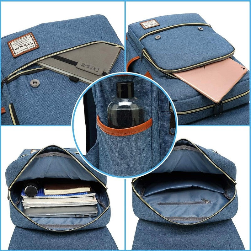 Vintage Laptop Backpack USB Charging Slim 15.6" Travel College Blue3
