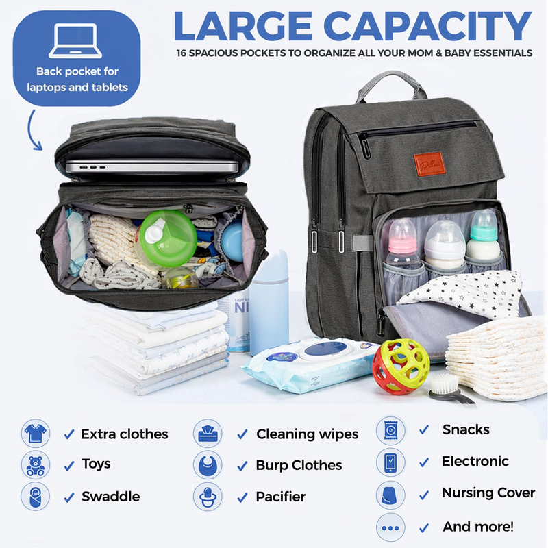 Baby Diaper Backpack Waterproof Travel Bag w/ Changing Pad for Boys Girls2