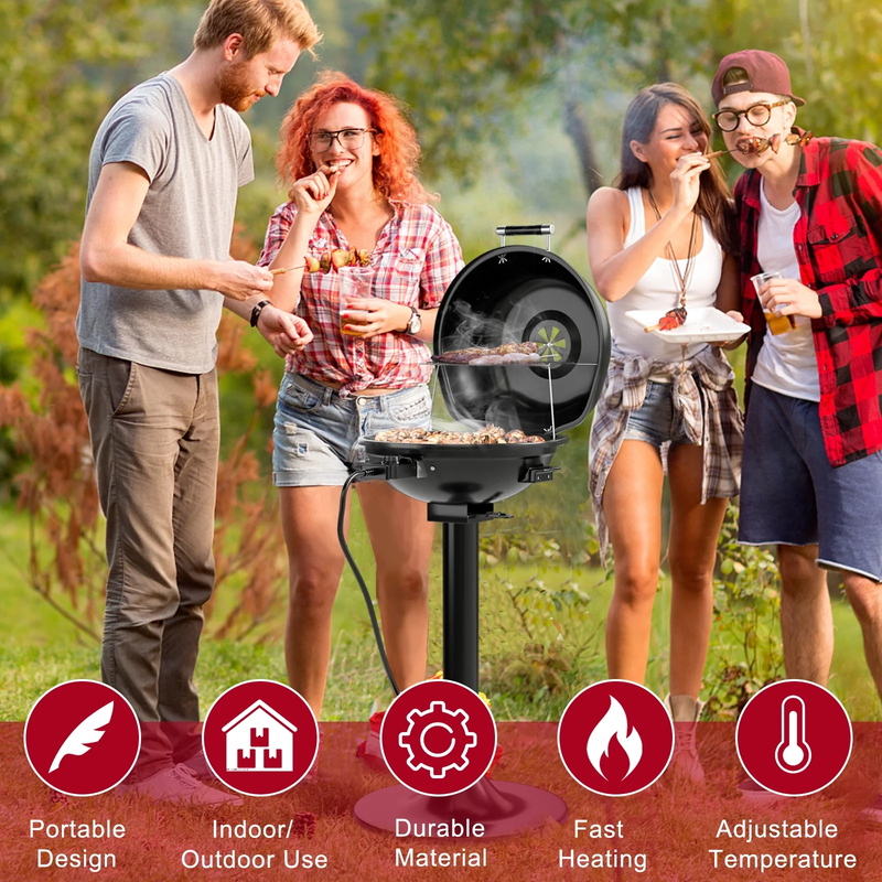 Electric BBQ Grill Portable Standing Grill with Removable Non-Stick Warming Rack5
