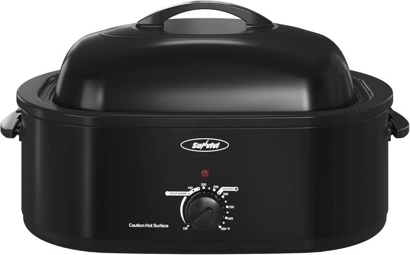 20Qt Electric Roaster Oven Stainless Steel Black 24Lb Turkey Removable Rack0