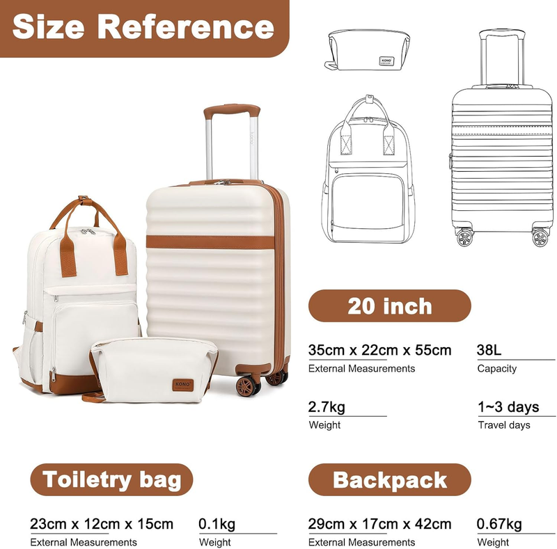 3pc Carry On Luggage Set TSA Lock Hardshell Spinner Wheels Cream Brown1