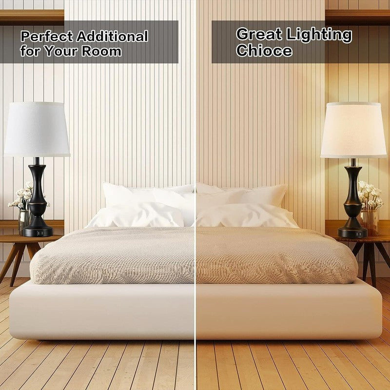 Set of 2 Linen Table Lamps 3 Way Dimmable Nightstand Lamps for Bedroom8