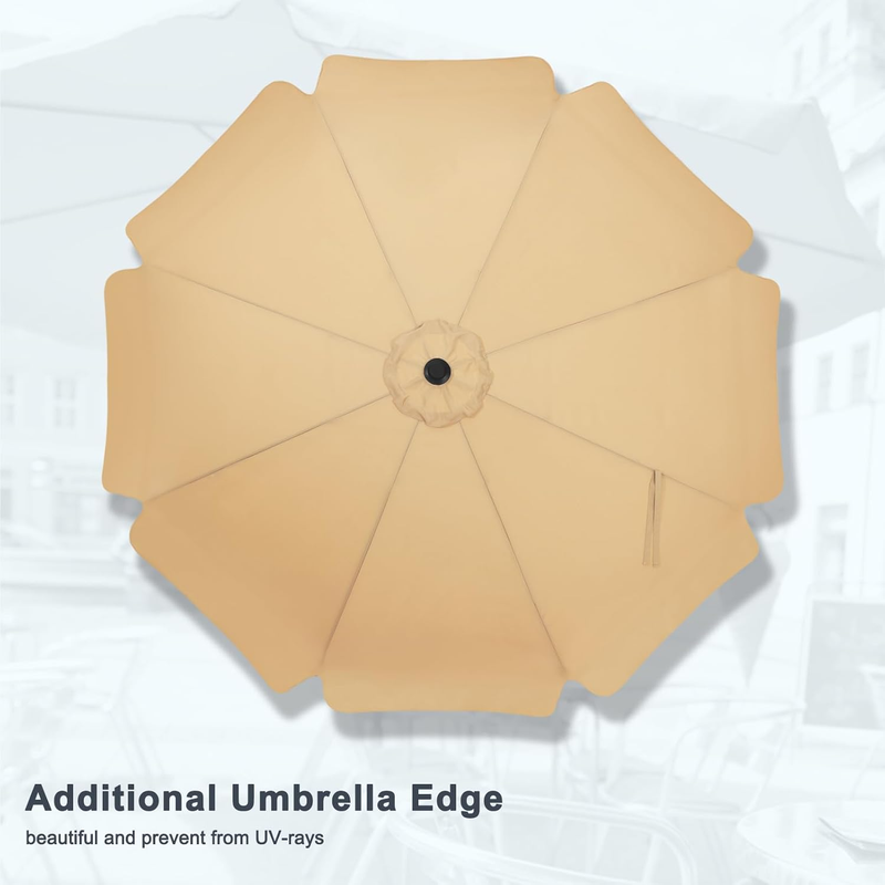 9FT Patio Umbrella with Crank Tilt 8 Ribs UV Fade Resistant Khaki3